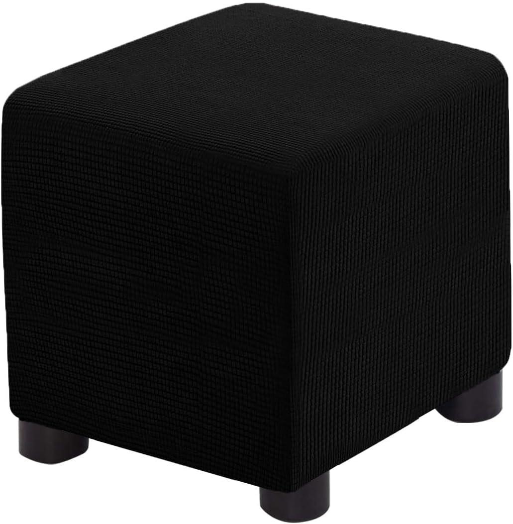Ottoman Cover Square Folding Storage Ottoman Slipcovers Jacquard Stretch Cube Footrest Foot Stool Covers Protector with Elastic Band (Small,Black) (S- Length&Width:13-18"/Height:15-18")
