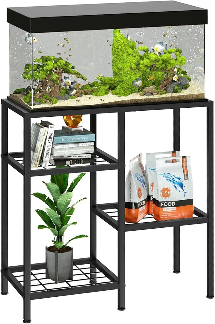 YBING Fish Tank Stand 20 Gallon Aquarium Stand Aquarium Turtle Tank Reptile Tank Stand with 3-Tier Small Metal Shelf Black