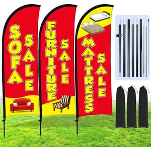 Buryeah 3 Pack Sofa Mattress Furniture Sale Flags Banner for Business Advertising 12 ft Feather Flag Sale Sign with Fiberglass Pole Kit Ground Stake and Portable Bag