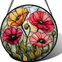 Poppy Flower Stained Glass Window Hanging Suncatcher Gifts for Women 15"