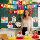 Teacher Appreciation Banner Decorations - 15 Pcs Thank You Teachers Week Party Garland Hanging Swirls Honeycomb Centerpieces Backdrop Photo Booth Props Decor Supplies for Classroom School