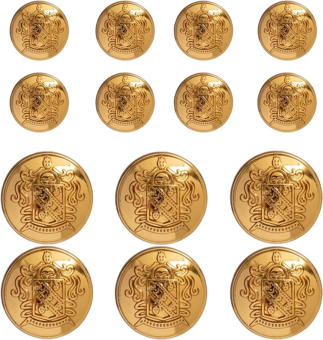 KENDANY 14 Piece Metal Blazer Button Set - for Blazer, Suits, Sport Coat, Uniform, (Gold 2, 18mm/0.71inch, 23mm/0.9inch)