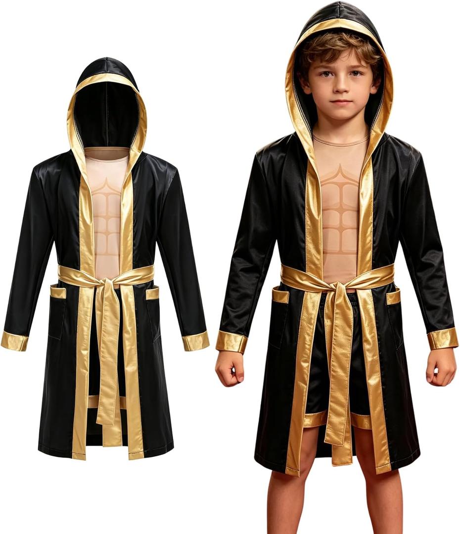 Boxer Costume Kids Boxing Sumo Wrestler WWE 4 Pcs Cosplay Halloween, L