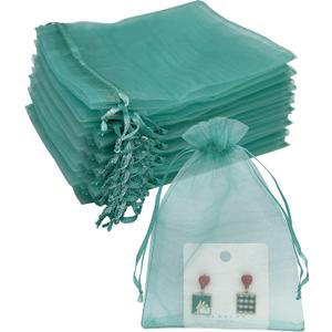 Jexila 100PCS Sheer Organza Bag 5''X7'' Teal Mesh Bags Drawstring Jewelry Gift Bag for Baby Shower Wedding Party Favor Pouch Goodie Bags (Aqua)