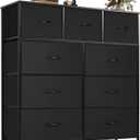 OLIXIS Dresser for Bedroom, 9 Storage Drawers, Wide Fabric Closet Chests Organizer Tower Furniture, TV Stand with Wooden Top Metal Frame for Clothes, Living Room, Hallway, Entryway, Black
