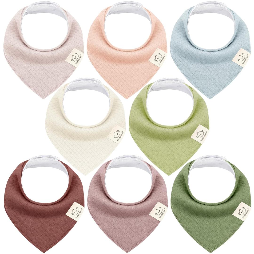 KeaBabies 8-Pack Bandana Bibs for Baby Girls, Boys - Organic Cotton Baby Bibs for Drooling & Teething Newborn, Toddler, Infant 0-36 months, Extra Soft, Absorbent Cloth with Snaps (Moor/Quin)