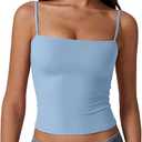 QINSEN Women's Double Lined Basic Tank Top Adjustable Spaghetti Straps Sleeveless Camisole Shirts (L)