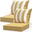 LAGRATY Outdoor Chair Cushions for Patio Furniture24" x 24" Deep Seat Cushions with Backrest for Couch Sofa Chair - Waterproof Fade-Resistant Patio Cushion (Set of 2,Khaki and White)