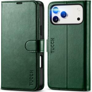 TUCCH Wallet Case for iPhone 17 Pro Max (6.9") 2025, RFID Blocking 4 Card Slots, Kickstand, Shockproof TPU Shell, PU Leather, Magnetic Closure, Protective Flip Folio Cover, Evergreen