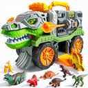 JOVA Vroomix Dinosaur Toys for Kids 3-5, Dinosaur Carrier Truck with 2 Pcs Cars and 6 Pcs Figures for Toddlers, T.Rex Truck with Launcher and Darts, Birthday Gifts Toys for 3 4 5+ Year Old Boy