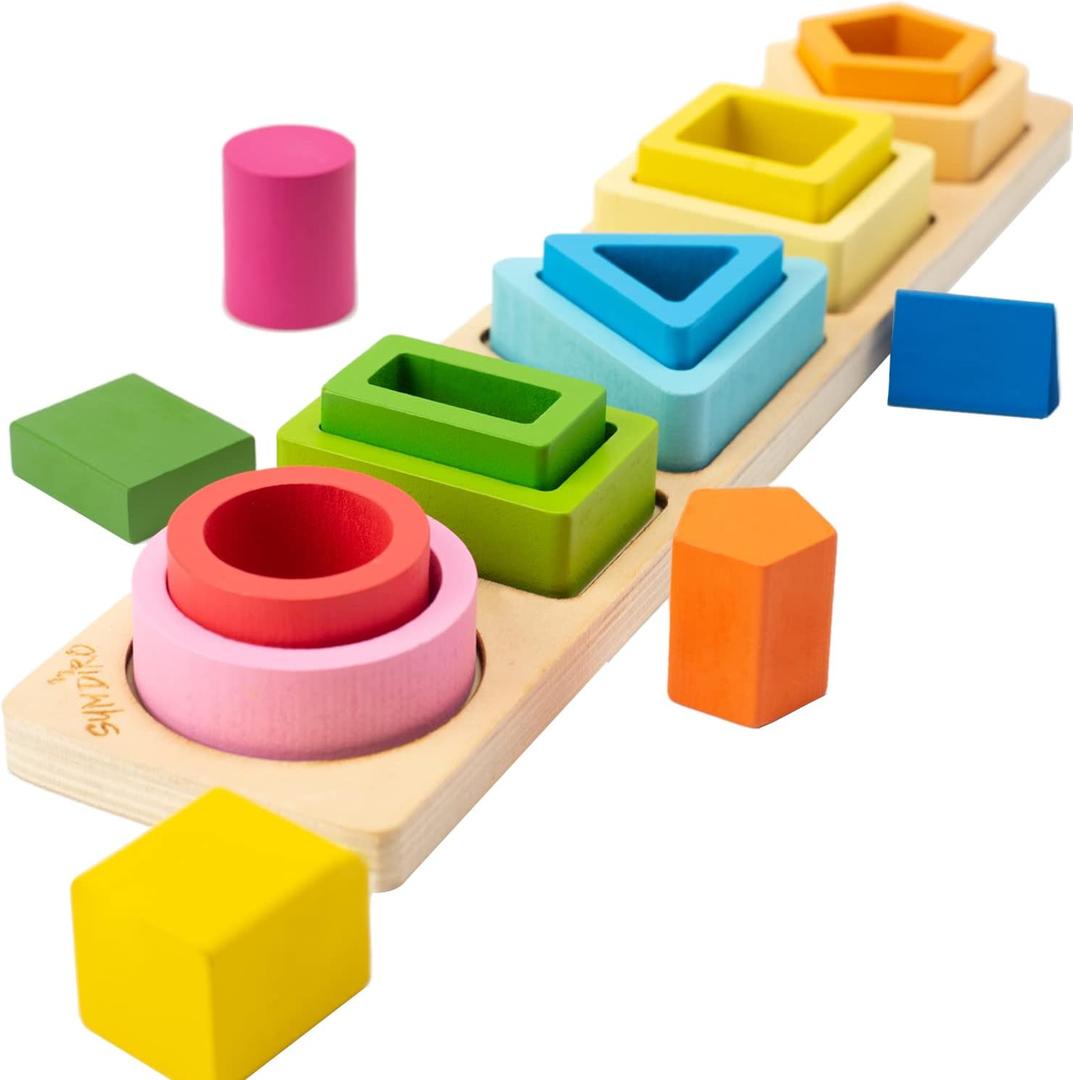 Symdiro Montessori Toys for 1 2 3 Year Old Boys Girls-Wooden Sorting & Stacking Toys for Baby Toddlers,Educational Shape Color Sorter Preschool Kids Gifts