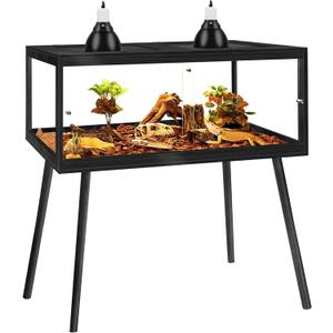 PROLEE Bearded Dragon Tank with Leg Stand 81 Gallons, Wooden Lizard Tank,Reptile Tank with Metal Mesh Roof Door, Acrylic Panel Snake Tank with Lock Design (Black, 48"x20"x20")