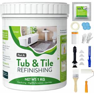 35oz White Tub and Tile Paint, Tub and Tile Refinishing Kit with 8 Tools, Semi-Gloss Bathtub Paint for Bathroom, 50-60sq.ft, Low Odor Bathtub Refinishing Kit for Fiberglass, Sink, Kitchen, Shower