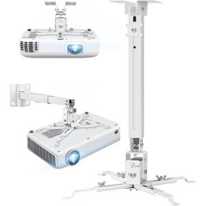 2-Be-Best Upgraded Projector Ceiling Mount - Adjustable Projector Wall Mount Max Load Capacity 42 LBS / 19KG Projectors Mounts White Compatible with Epson Benq and Other 3 or 4 Holes Projectors