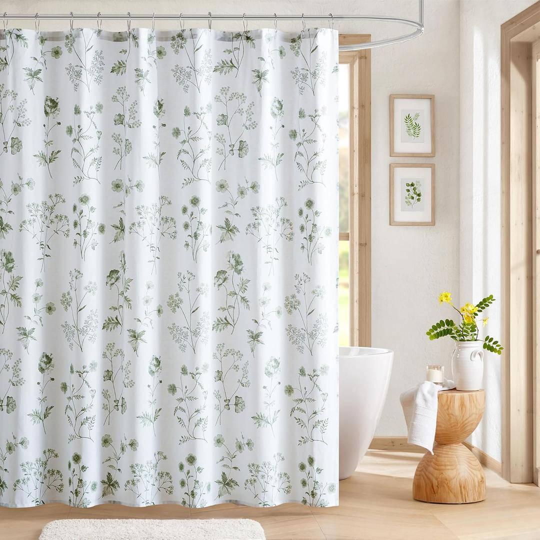 Martha Stewart Martha's Garden Shower Curtain Botanical Floral Print Cotton Shower Curtain for Bathroom, Spa Quality Modern Shower Curtains Standard Size, 72x72 Sage Green