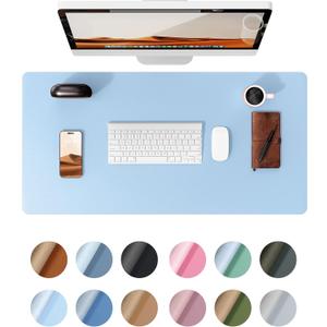 YSAGi Leather Desk Protector, Office Mat, Large Mouse Mat, Non-Slip PU Leather Blotter, Laptop Desk Pad, Waterproof Writing Pad for Office and Home (Baby Blue, 31.5" x 15.8")