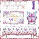 Butterfly First Birthday Decorations for Girl Pink Purple Butterfly 1st Birthday Party Decoration Supplies Include Balloon Arch Balloon Boxes Backdrop Tablecloth Birthday Hat
