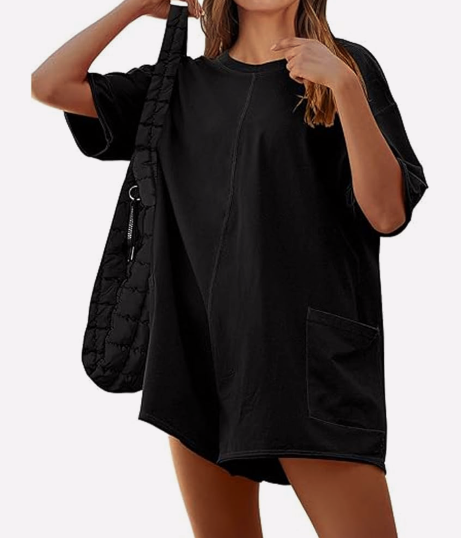 CHARTOU Women Oversized T Shirt Romper Short Sleeve Jumpsuit Overall Athletic Workout Modest Mini Tee Romper