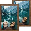 12x18 Frame Set of 2, Rustic Brown Wood Style, Display 12 x 18 Poster without Mat or 8.5x11 Picture with Mat, Wall Mounting Horizontal and Vertical