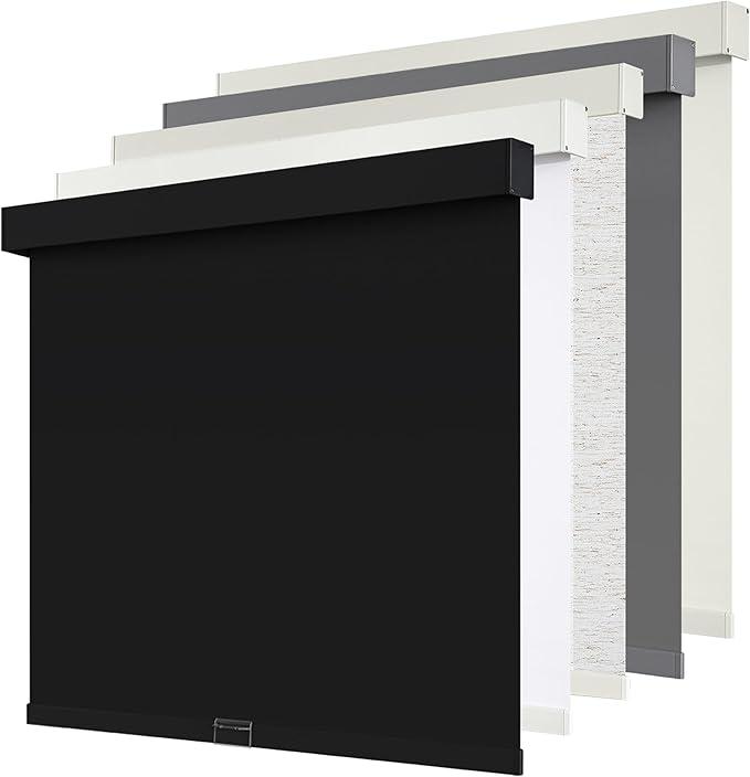 Cordless Blackout Roller Shades Blinds for Windows Free-Stop,Pull Down Room Darkening with Valance,Thermal Insulated Woven Fabric Window Door Blinds for Home,Office,Black 59" W x 72" L, Black