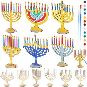 Colingmill 24 Sets Hanukkah Menorah Crafts for Kids Color Your Own Wooden DIY Hanukkah Candles Menorah Gifts Decoration for Home Classroom Party Supplies(Classic)