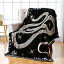 Buryeah Snake Throw Blanket Gothic Witch Gift Boho Witchy Occult Black Flannel Blanket Goth Birthday Halloween Christmas Room Decor for Couch Bed Sofa 50" x 60"