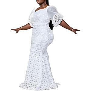 Cololura Elegant Plus Size Lantern Sleeve Hollow Bodycon Formal Gown Maxi Dress 3XL