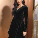 Jayscreate Women's 2024 V Neck Velvet Dress Pocket Long Sleeve Fall Winter Wrap Tunic Short Party Wedding Guest Dress (Black, M)