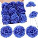 50 Pack Artificial Silk Carnation Picks, Artificial Flowers Carnation Heads with Stems for DIY Flower Wall Wedding Bouquets Centerpieces Arrangements Decorations -Blue