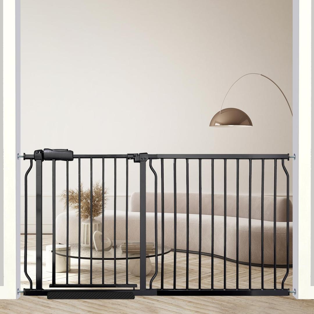 57.5"-62" Extra Wide Baby Gate, Auto Close Safety Gate for Kids & Pets, Pressure Mounted No Drill for Indoor Stairs, Black Metal with Extension Kit (57.5"-62"/146-158CM, Black)