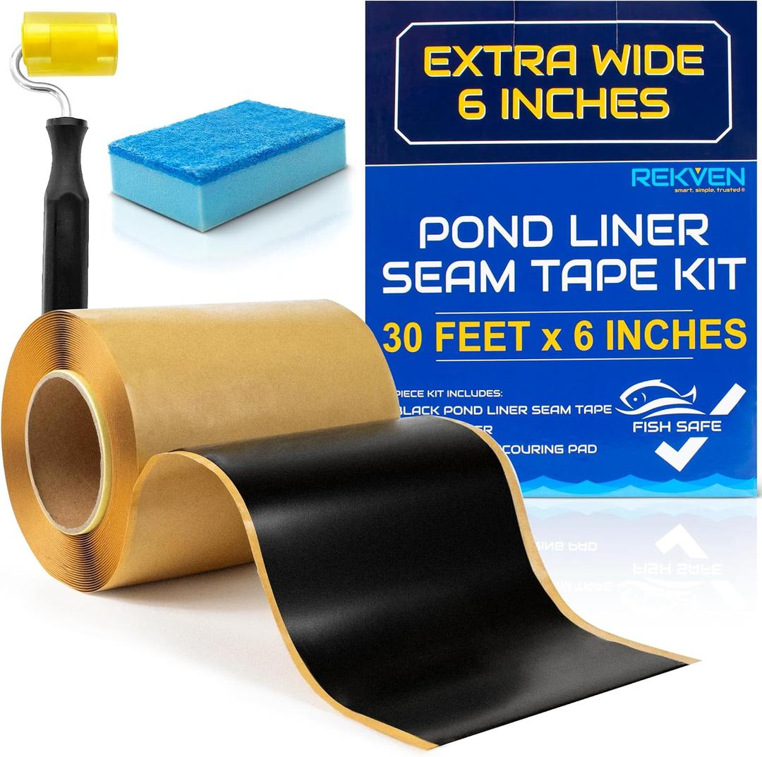 Pond Liner Seam Tape Kit - 30 Feet x 6 Inch - Double Sided Butyl Tape - Bond Seal or Repair EPDM PVC HDPE LDPE RPE LLDPE - Perfect for Small or Large Fish and Koi Ponds Waterfalls and Water Features