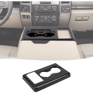Voodonala for Ford F250 F350 F450 F550 XL XLT Center Console Water Cup Holder Panel Cover Compatible with Ford F250/F350/F450/F550 2017-2022(Carbon Fiber Black,ABS,1Pc)
