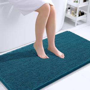 OLANLY Bathroom Rugs 44x24, Extra Soft Absorbent Chenille Bath Rugs, Rubber Backing Quick Dry, Machine Washable Bath Mats for Bathroom Floor, Tub and Shower, Home Decor Accessories, Peacock Blue