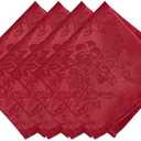 Elrene Home Fashions Poinsettia Elegance Jacquard Christmas/Holiday Cloth Dinner Napkins, Set of 4, 17"x17", Red