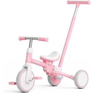 XJD Toddler Tricycle for 1-3 Year Olds, 5-in-1 Toddler Bike with Adjustable Push Handle, Balance Bike, Adjustable Seat & Removable Pedal, Birthday Gift Toy for Boys and Girls(Pink)