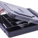 maulehua Silverware Organizer With Lid, Utensil Drawer Organizer. Removable Lid, 5 Slots Total Caddy for Flatware Cutlery Knives, Forks, Spoons, Black