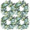 LSKYTOP 4 Pcs Green Eucalyptus Round Wreath Artificial Farmhouse Wreath for Door Wall Window Decor,11Inch/PC