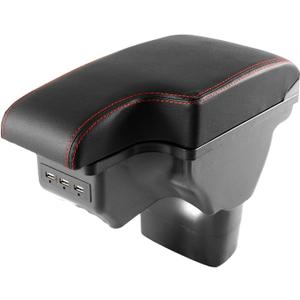Consoles Armrest for Nissan Juke 2010-2017 Center Console Box Armrest Box Double Layer Storage with USB Port (Black with Red Line)