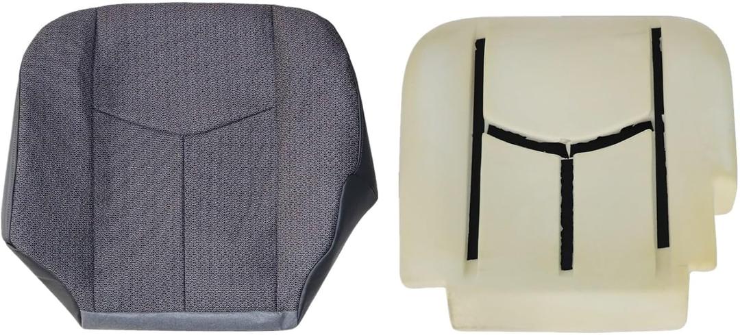 NLQR Front Driver Side Bottom Replacement Seat Cover Cloth Dark Gray and Bottom Foam Cushion Compatible with Chevy Silverado GMC Sierra 2003 2004 2005 2006 2007
