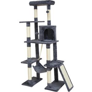 Large Cat Tree,65-inch Tall Multi-Level Cat Tower with Sisal-Covered Scratching Posts, Condo, Hammock, Dangling Ball,Grey
