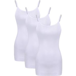 WILLBOND 3 Pieces Women Basic Long Tanks Adjustable Spaghetti Strap Camisole Top (Large, White)