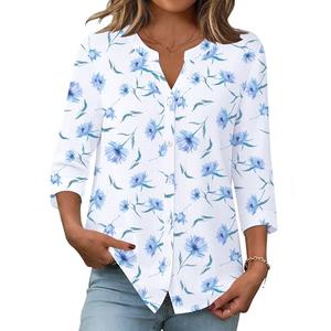 Zeagoo Womens White Button Down Shirts Hawaiian 3/4 Sleeve Blouses Boho Spring Outfit Casual Cute Fashion Top L