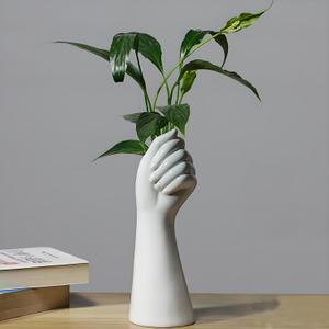 White Ceramic Vases Flower Vases Home Decor Cool Cute Small Hand Vase for Flowers Unique Modern Bathroom Living Room Rose Tulip Coffee Tables Centerpieces Decorative (1 Vase)