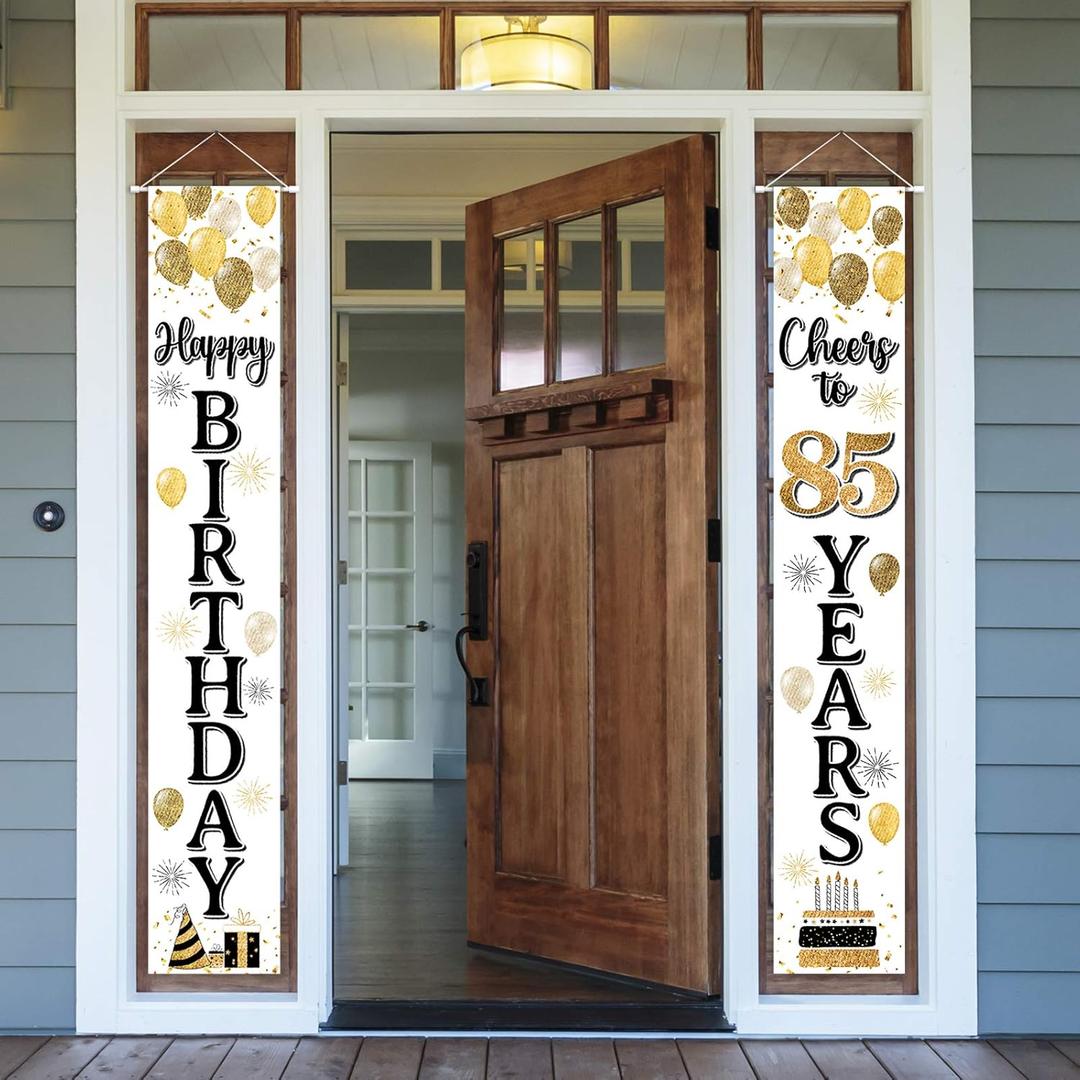 Happy 85th Birthday Decorations,85th Gold Balloon Birthday Theme Door Hanging Banner Sign - Cheers to 85 Years Old Bday Party Supplies.