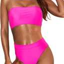 Tempt Me Women Bandeau Bikini Set Strapless Two Piece Sexy Swimsuit High Waisted High Cut Bathing Suits Cheeky Swimwear (Medium, Hot Pink)