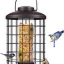 Mosloly Caged Bird Feeders Metal - 3 Lbs - Squirrel-Proof Wild Bird Feeders, Clear Tube Feeders Hanging Outside Starling Proof, Detachable Cleaning, 4 Feed Ports(Copper)