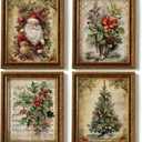 JXREQ Vintage Christmas Bathroom Wall Decor Prints,Retro Christmas Wall Art Decorations for Home Kitchen Bedroom Bathroom Living Room Office,Santa Claus Xmas Tree Decor Prints Set of 4,8x10 Unframed
