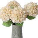 mizii 4Pcs Beige Artificial Hydrangea Flowers Large Fake Silk Hydrangea Flower with Leaves Stems Realistic Faux Hydrangeas Decorations for Wedding Table Centerpieces Vase Home Decor (Beige)
