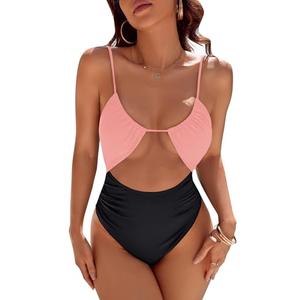 Blooming Jelly Womens One Piece Swimsuit Tummy Control Bathing Suit 2026 Sexy Slimming Flattering Cute Cheeky High Cut Out Ladies Swimwear (Medium, Light Pink & Black)