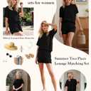 MARZXIN Women 2 Piece Shorts Set 2026 Casual Summer Cruise Outfits Ribbed Loose Short Sleeve Pocket Matching Lounge Sets (Black, M)